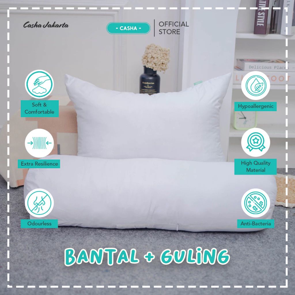 CASHA Set Bantal & Guling Klasik - Super Empuk dan Nyaman - Paket 1 Bantal + 1 Guling